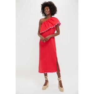 NWT Tuckernuck Hibiscus Red Linen Midi Amalfi Dress with Side Slit Medium